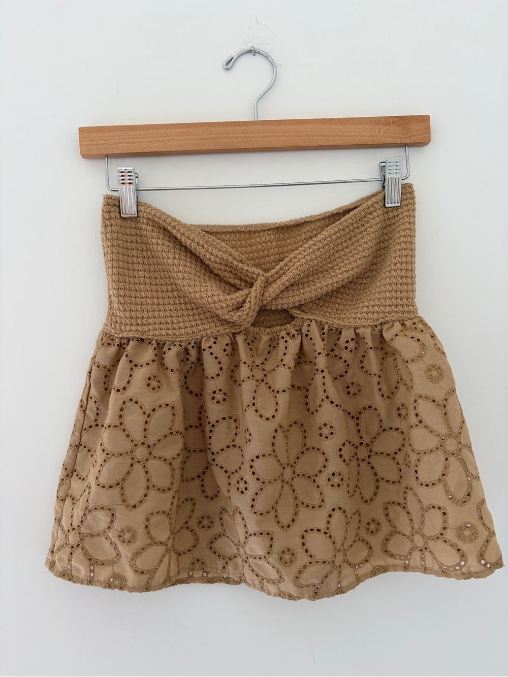 Unbranded Tan Crochet Twist-Waist Crop Top